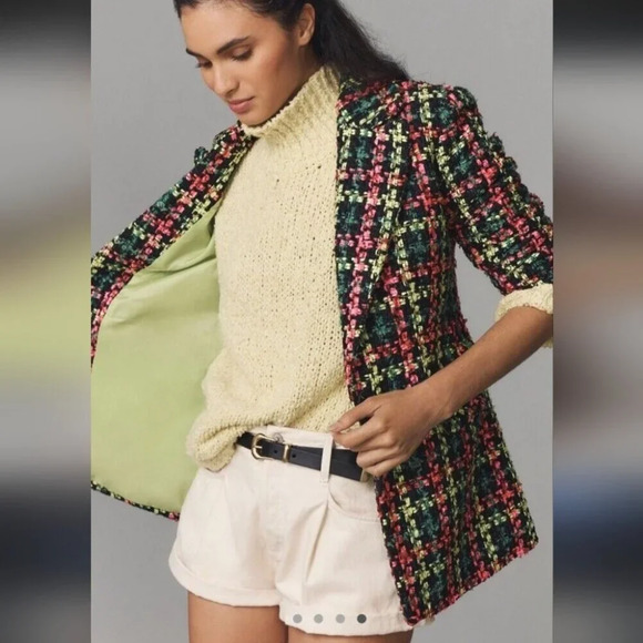 NWT Anthropologie Avec Les Filles Women's Neon Tweed Blazer $168 size XXS - Picture 1 of 16